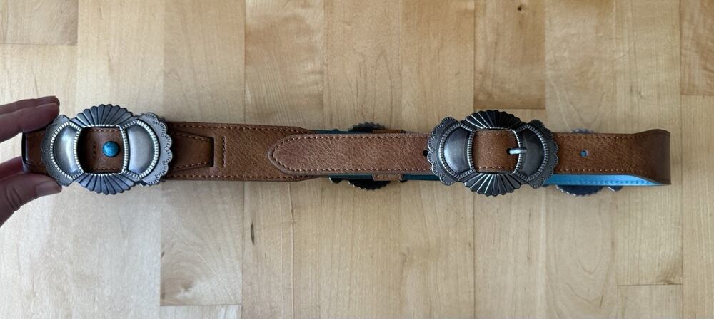Catchfly Studio Western Brown Silver Concho Leather Belt L